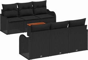vidaXL Kerti Kanapé Szett párnával 7 pcs Fekete polirattan