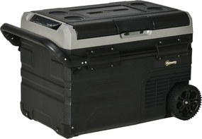 Outsunny 40L Hordozható Hűtőláda LED Világítással, Kompresszoros Autó Hűtő, Fogantyúkkal és Szállító Kerekekkel, Csónakhoz, Lakóautóhoz, Utazáshoz, 12