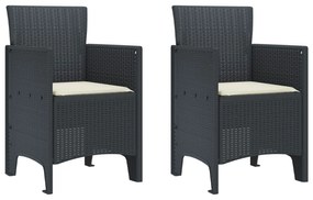 vidaXL Kerti Szék párnával 2 pcs Antracit 53 x 49 x 85 cm Polipropilén