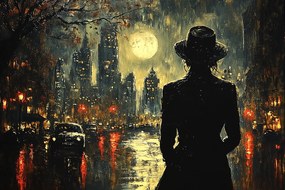 Vászonkép Canvas Éjszaka Este Hold Telihold Város Nő 120x80