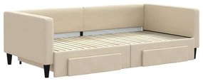 krémszínű kihúzható szövet heverő fiókkal 100x200 cm