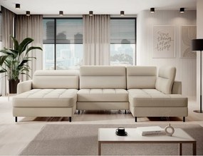 Bézs bársony kinyitható-tárolóhelyes sarokkanapé (jobb oldali-U alakú) Berrto – ELTAP