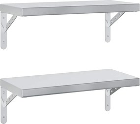 vidaXL 2 db ezüstszínű rozsdamentes acél fali polc 50 x 23,5 cm