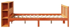 barna tömör fenyőfa könyvespolcos ágy matrac nélkül 140 x 190cm