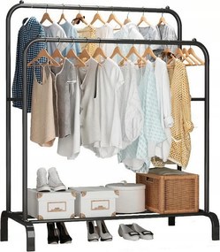 Padló Akasztó Ruhaállvány Cipő Álló Ruhatár Fekete Erős