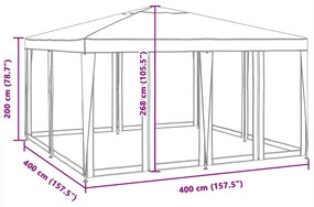 piros HDPE rendezvénysátor 8 hálós oldalfallal 4 x 4 m