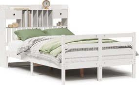 vidaXL fehér tömör fenyőfa könyvespolcos ágy matrac nélkül 135x190 cm