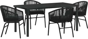 vidaXL Kert étkező szett 5 pcs Fekete Porszórt acél