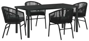 vidaXL Kert étkező szett 5 pcs Fekete Porszórt acél