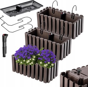 3x Erkélydoboz Virágtartó 40cm Virágtartó Korlát Erkély Barna