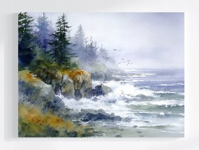 Vászonkép Canvas Tájkép Tenger Hullámok Part Erdő Sziklák Fák 80x60