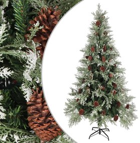 zöld és fehér karácsonyfa fenyőtobozokkal 225 cm