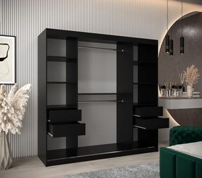 ADELA tükrös gardrób szekrény - 200 cm, fekete / artisan tölgy