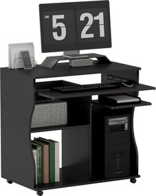 HOMCOM Görgős Asztal 80 x 48 cm Számítógép Asztal Monitor Tartóval, Billentyűzet Tálcával, Tárolópolccal, PC Asztal Otthoni Irodához, Hálószobába - Fe