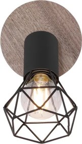 Globo 54802S-1H Spotlámpa fekete fém, barna fa betéttel. SZxM:100x165, AL:170, fényforrás nélkül 1xE14 40W 230V