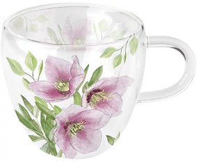 Duplafalú boroszilikát üveg csésze rózsaszín hunyor virággal
