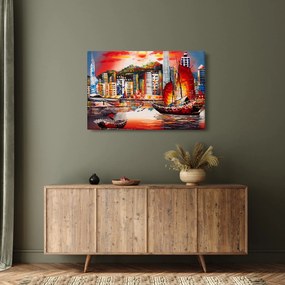 Kép - Victoria Harbour, Hong Kong, olajfestmény (90x60 cm)