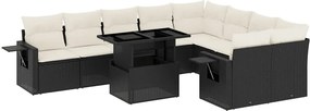 vidaXL 10 részes fekete polyrattan kerti ülőgarnitúra párnákkal