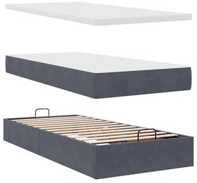 Ottomán ágykeret matraccal sötét szürke 80x200cm bársony