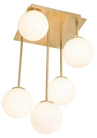 Modern mennyezeti lámpa arany opálüveggel 5 fényes - Athén