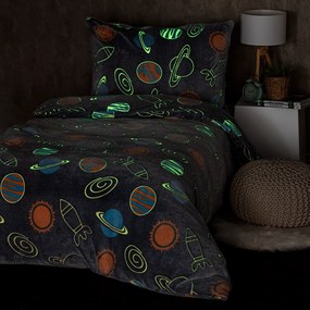 4Home Planetarium flanel világító ágyneműhuzat, 140 x 200 cm, 70 x 90 cm