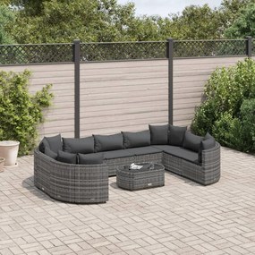 10 részes szürke polyrattan kerti ülőgarnitúra párnákkal