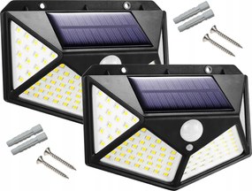 2x Homlokzati Napelemes Kerti Lámpa Szürkület- És Mozgásérzékelővel 100 Led