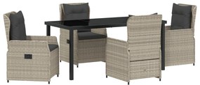 5 darabos Kerti Étkezőszett Világosszürke Poli Rattan, Kerti Asztal Fekete 160x80x73 cm Edzett Üveg