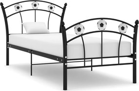 vidaXL fekete fém ágykeret focis dizájnnal 90 x 200 cm
