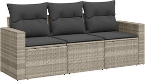 vidaXL 3 részes világosszürke polyrattan kerti ülőgarnitúra párnával