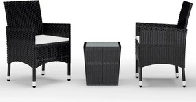 vidaXL 3 részes fekete polyrattan és edzett üveg kerti bisztrószett