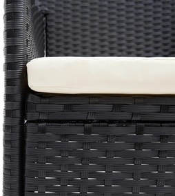 3 részes fekete polyrattan kerti étkezőgarnitúra párnákkal