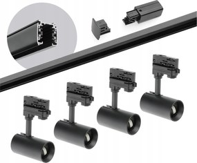 Sín szett 3 fázisú sín 2m, 4x Lámpa Fekete komplett szett