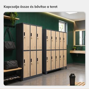 Antracit / Sonoma tölgy színű, 6 ajtós Eco Design IGOR BHP öltözőszekrény, 900 x 1850 x 450 mm
