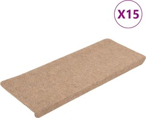 vidaXL 15 db bézs öntapadó lépcsőszőnyeg 65x24,5x3,5 cm