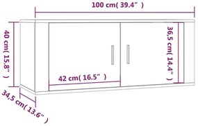 3 db betonszürke fali TV-szekrény 100 x 34,5 x 40 cm
