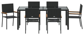Kert étkező szett 7 pcs Fekete 190 x 90 x 75 cm polirattan