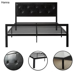 Hanna fém ágykeret ajándék ágyráccsal, több méretben és színben-Fekete 160x200 cm-es-fekete