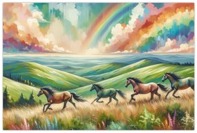 Kép – Vágtázó lovak a tájban (90x60 cm)