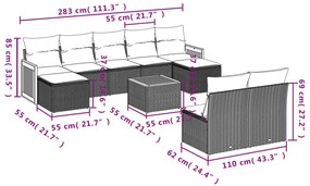 10 részes fekete polyrattan kerti ülőgarnitúra párnákkal