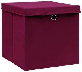 10 db sötétpiros szövet tárolódoboz fedéllel 32 x 32 x 32 cm