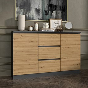 Riano MIX 2D3S komód, 120x75x40 cm, antracit-tölgy