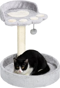 PawHut Macska Kaparófa 5 kg-os Macskáknak Ágyakkal és Labdával, Macska Tornaterem Plüss Borítással és Kender Kötéllel, 41x41x44 cm, Világosszürke | Ao