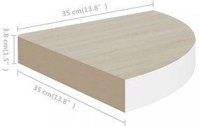 2 db tölgyszínű és fehér MDF fali sarokpolc 35 x 35 x 3,8 cm