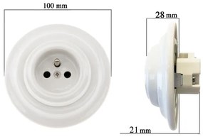 Bohemia-Design - porcelán retro fali dugalj kerettel SCHUKO 250V/16A fehér