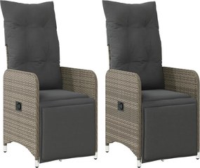 vidaXL 2 db szürke polyrattan dönthető kerti szék párnákkal
