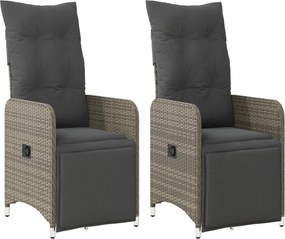 vidaXL 2 db szürke polyrattan dönthető kerti szék párnákkal
