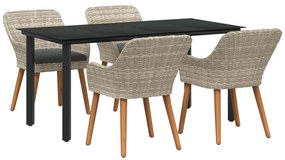 vidaXL Kert étkező szett párnával 5 pcs Világosszürke polirattan