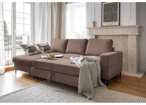 Barna kordbársony kinyitható sarokkanapé (bal oldali) Lofty Lilly – Miuform