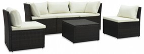 4 részes barna polyrattan kerti bútorszett párnával